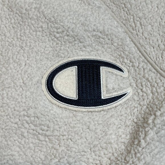 Champion Womens Sherpa Fleece Varsity Bomber Zip Jacket Cream Navy Stripe XS - Picture 4 of 11